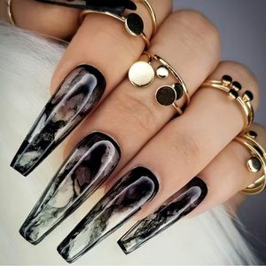 NEW: Long Black Coffin Press On Nails - Stylish and Durable Acrylic